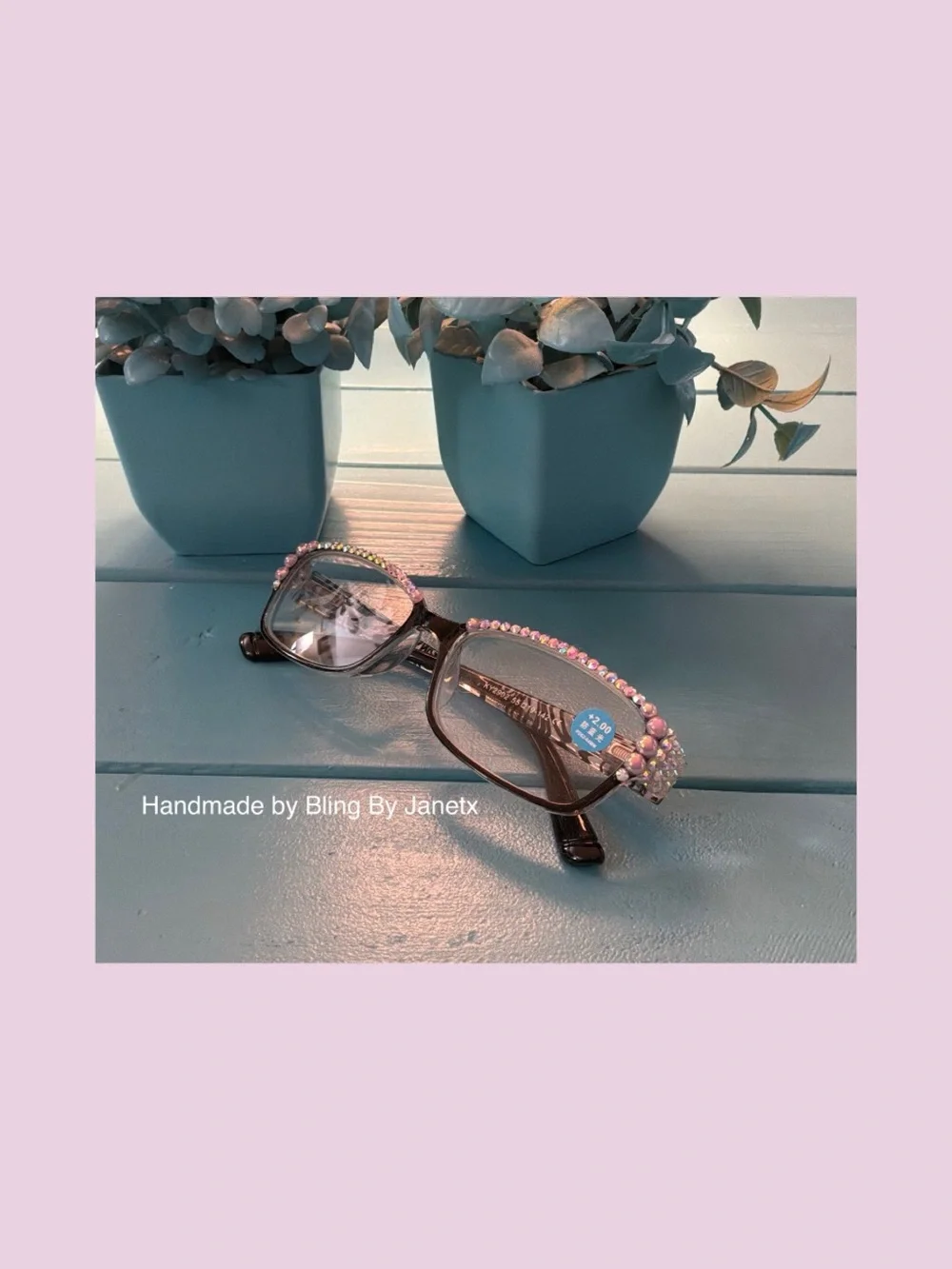 Handmade Pink Pearl Rhinestone Reading Glasses (+2.00)